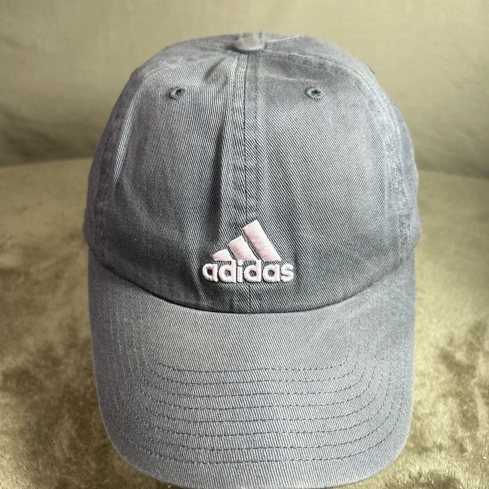 Adidas Womens Hat Gray Pink Logo Adjustable Strapback Baseball Cap OSFM‎